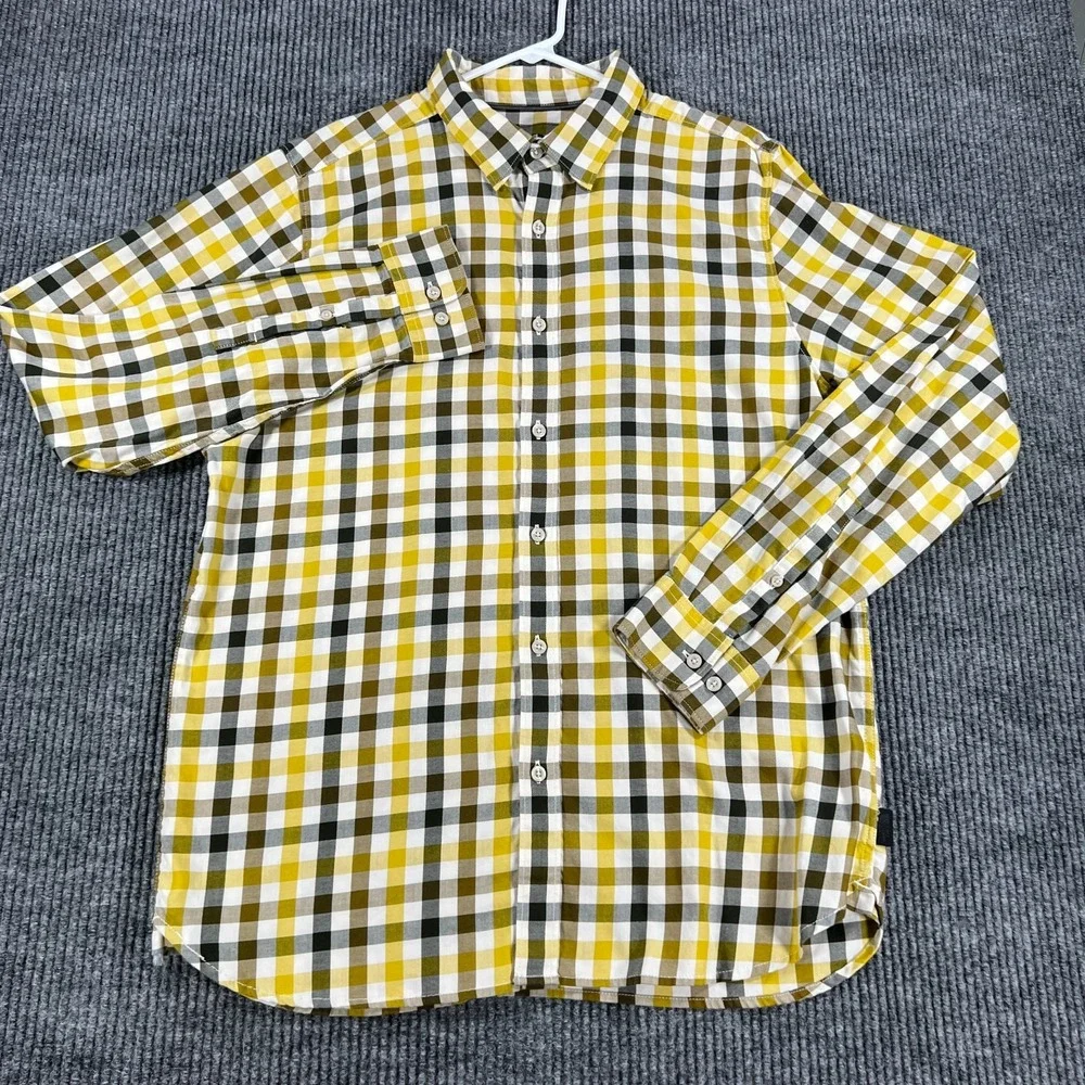 The North Face Shirt Mens Large Yellow Plaid Long Sleeve Button Up Outdoor Hike